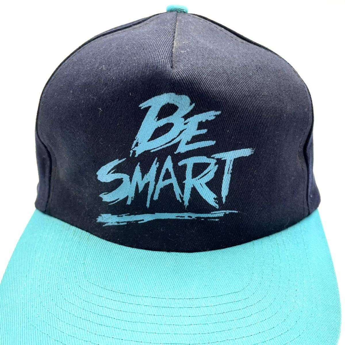 【ヴィンテージ】90s KC Cap製「BE SMART」プリントロゴ 2トーンキャップ ブラック×ミントブルー 5パネル スナップバック 90年代 帽子
