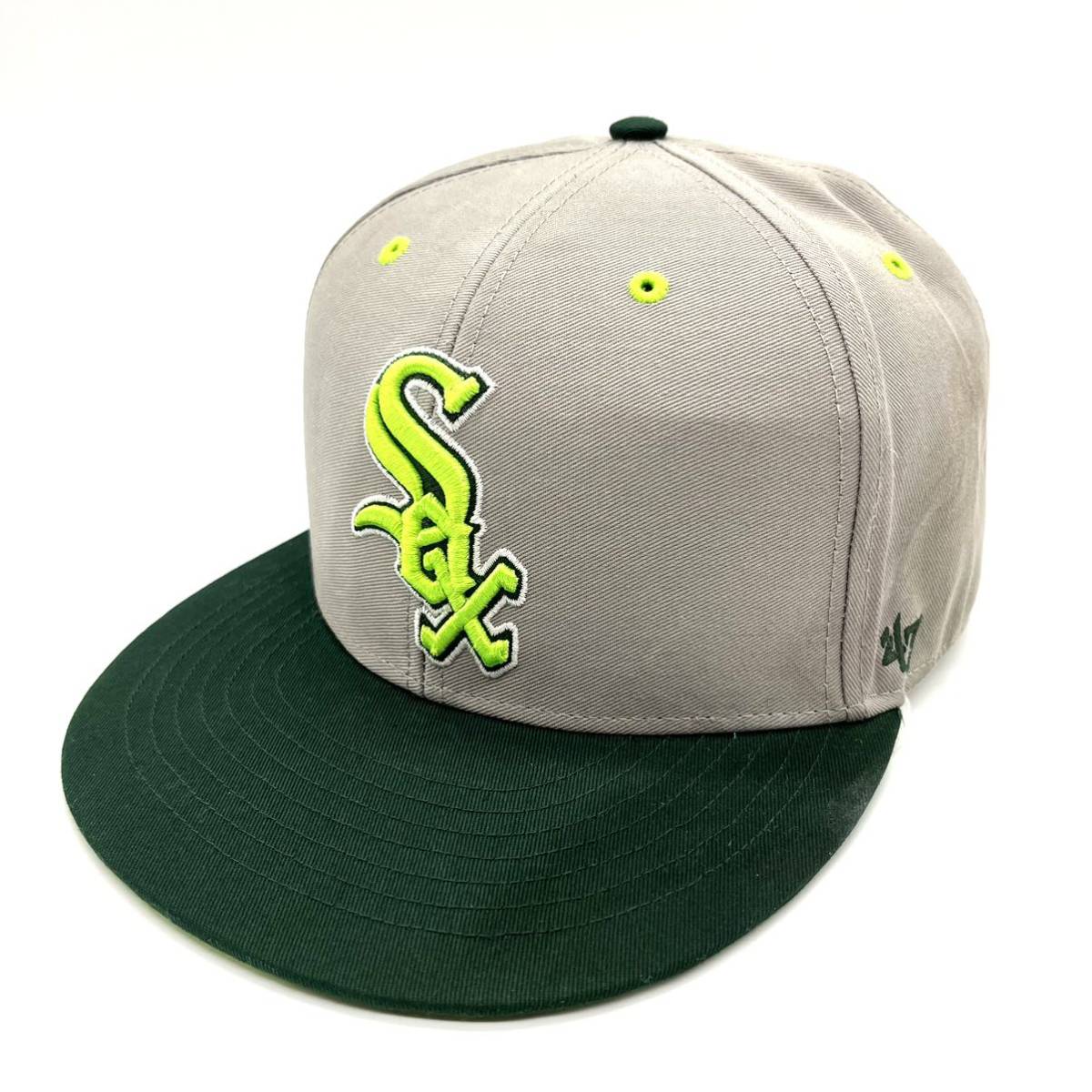 00s 47Brand MLB シカゴ・ホワイトソックス チーム刺繍ロゴ BBキャップ グレー×グリーン 6パネル スナップバック 2トーン 野球 帽子_画像2