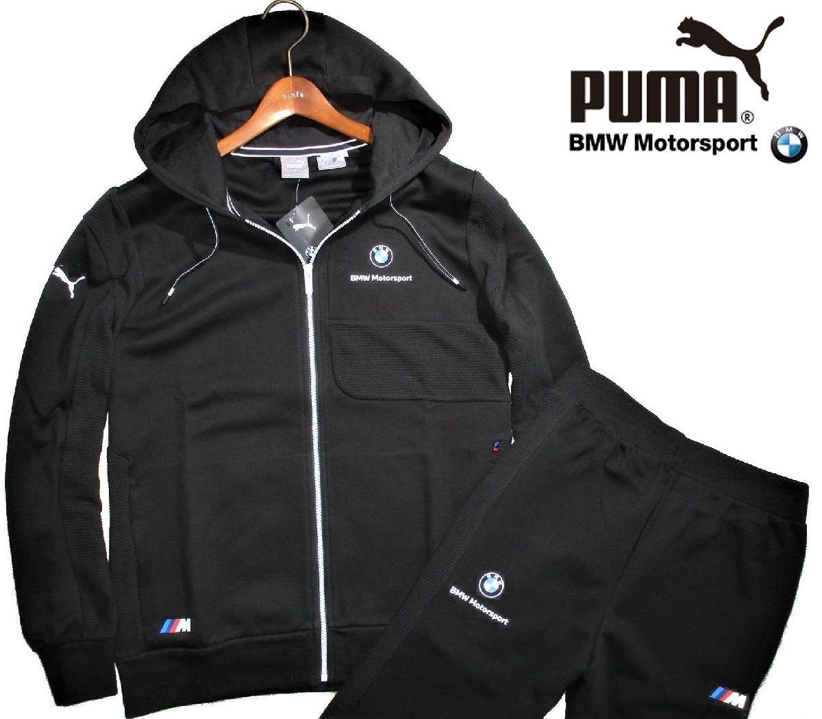 新品 日本サイズ L 定価2.4万 ▼ PUMA BMW Motorsports 上下 スエット パーカー パンツ セットアップ ジャージ ジャケット 黒 メンズ