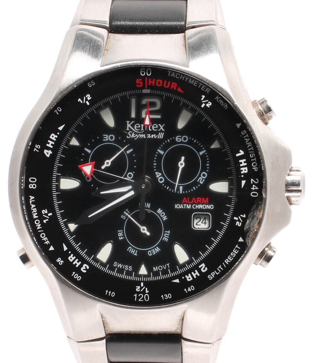 訳あり ケンテックス 腕時計 クロノグラフ スカイマン3 S295M クオーツ ブラック メンズ Kentex