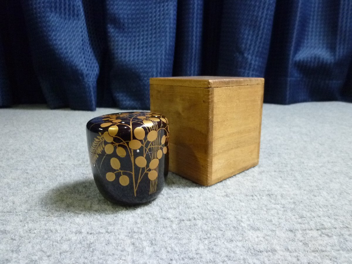 【保障できる】 作 桂寛 △ 中棗 棗 △ 茶道具 茶器 茶入 萩 共箱入り 棗