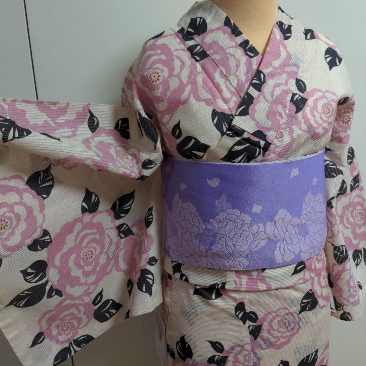 ゆかた　綿絽　バラと葉っぱの柄　浴衣　綿100%　コットン　ユカタ　ミシン縫製 Yahoo!フリマ（旧） 4