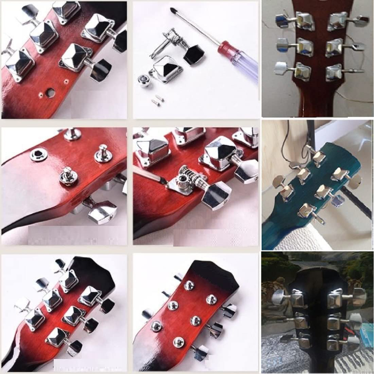 15 エレキギター6連ペグ 銀 - 器材