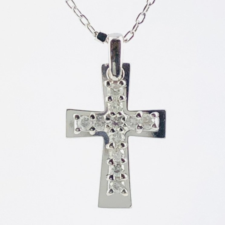 【77】 K10WG ジュエリー ツツミ ネックレス クロス モチーフ 十字架 ダイヤ 普段使い 全長 40cm 1.6ｇ（1192）_画像5