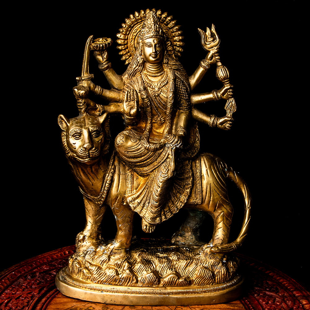 送料無料 ドゥルガー durga 神像 パールヴァティ ブラス製 ドゥルガー像 大サイズ34cm 開運 インド 神様 置物