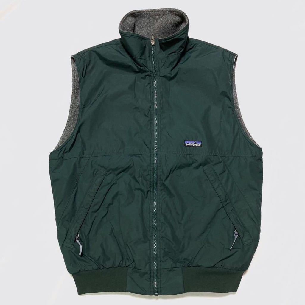 90s Patagonia 90s 90年代 パタゴニア シェルドシンチラ ベスト グリーン グレー ナイロン フリース M / puffball パフボール アウトドア_画像1