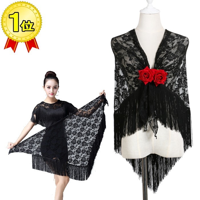 [ mail service ] flamenco costume si-jo[ race black × fringe black - Yahoo auc ] mantle n hip scarf dance costume mika dress cy267