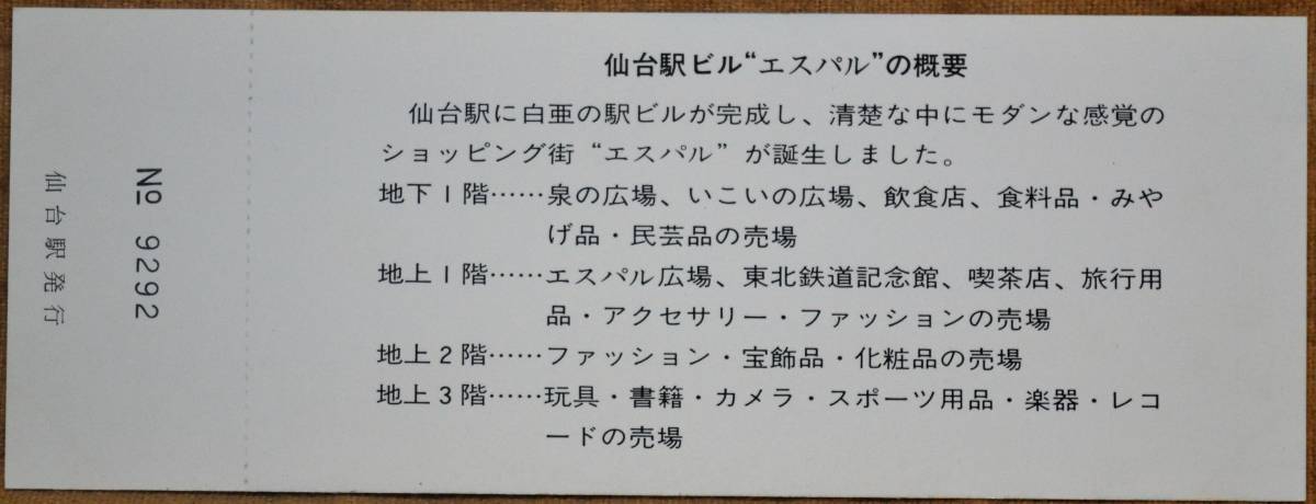 「仙台駅ビル 開業」記念乗車券/入場券(2枚組)*日付:なし　1978,仙台鉄道管理局_画像5