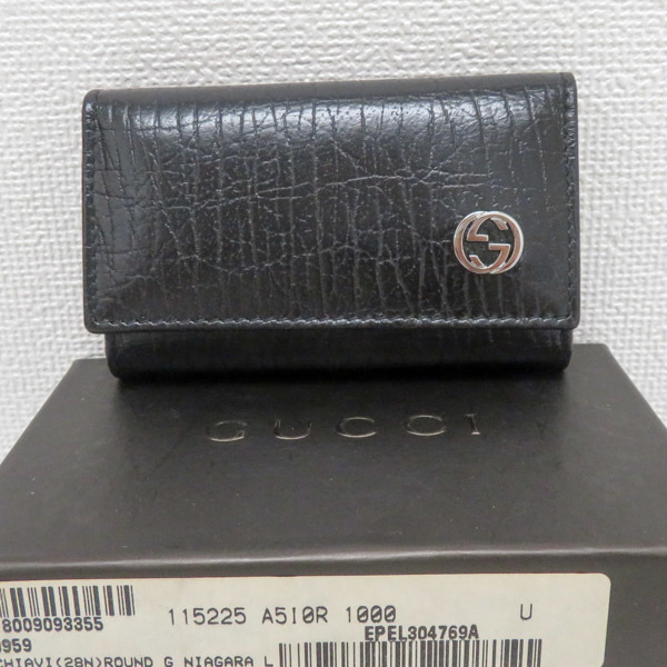 グッチ GUCCI インターロッキングG 6連キーケース 115225 黒 レザー 未使用 [質イコー]