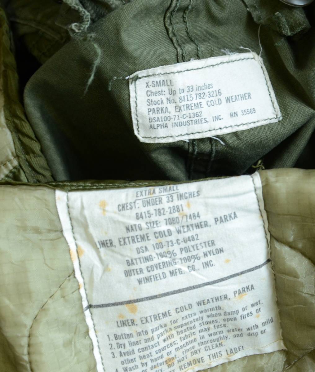 70S винтаж   Вооруженные силы США оригинал  M-65 ...  пальто  2ND  аллюминий ... size XS ... задний   ... пальто 
