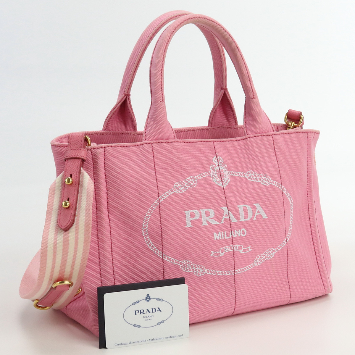 PRADA プラダ トートバッグ キャンバス カナパ 1BG ピンク