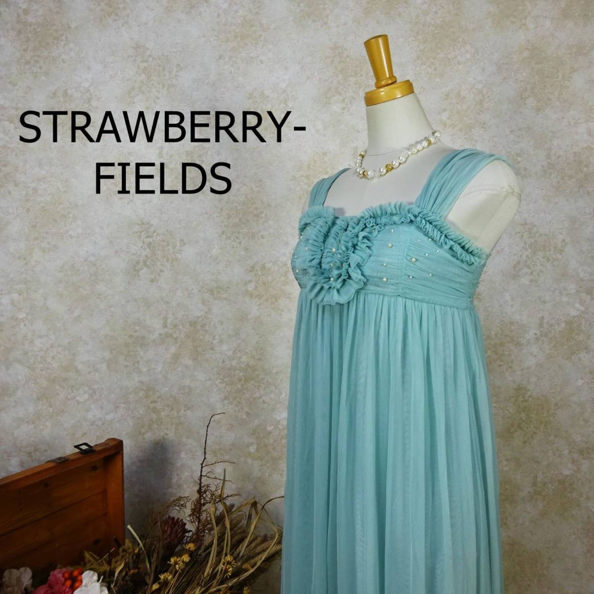 ストロベリーフィールズ STRAWBERRY-FIELDS ワンピース ドレス ミントグリーン ひざ丈 日本製 チュール シフォン パーティー B-670_画像1