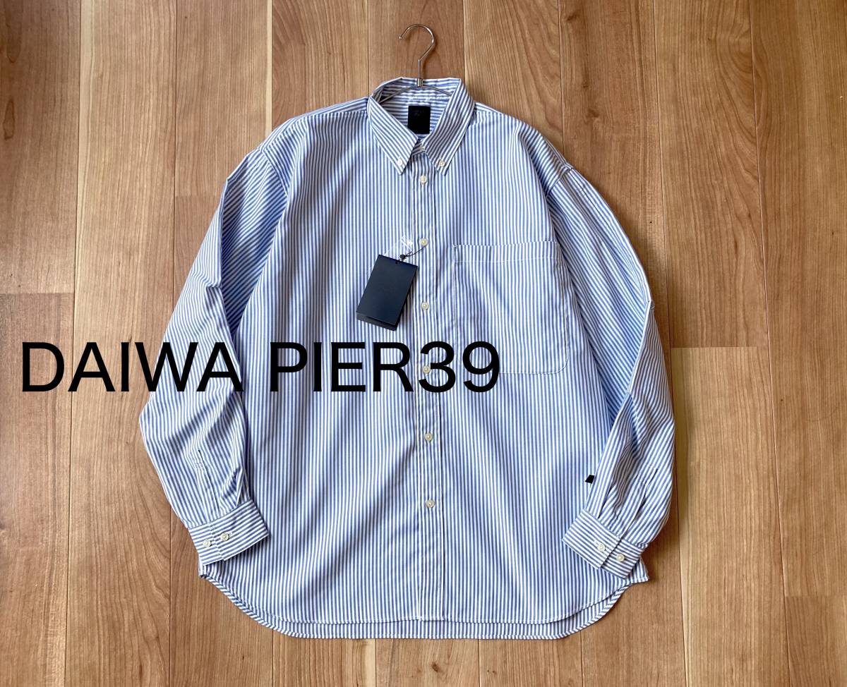 DAIWA PIER39 / TECH BUTTON DOWN SHIRTS L/S STRIPE / SAX / M size /ダイワ テック オーバーサイズ ストライプ シャツ ボタンダウン_画像1