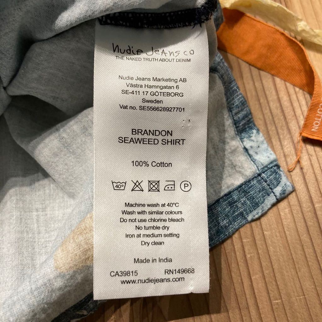 nudie jeans ヌーディージーンズ アロハシャツ コットン 半袖 開襟 総柄 ブルー サイズM 玉mc2018_画像8