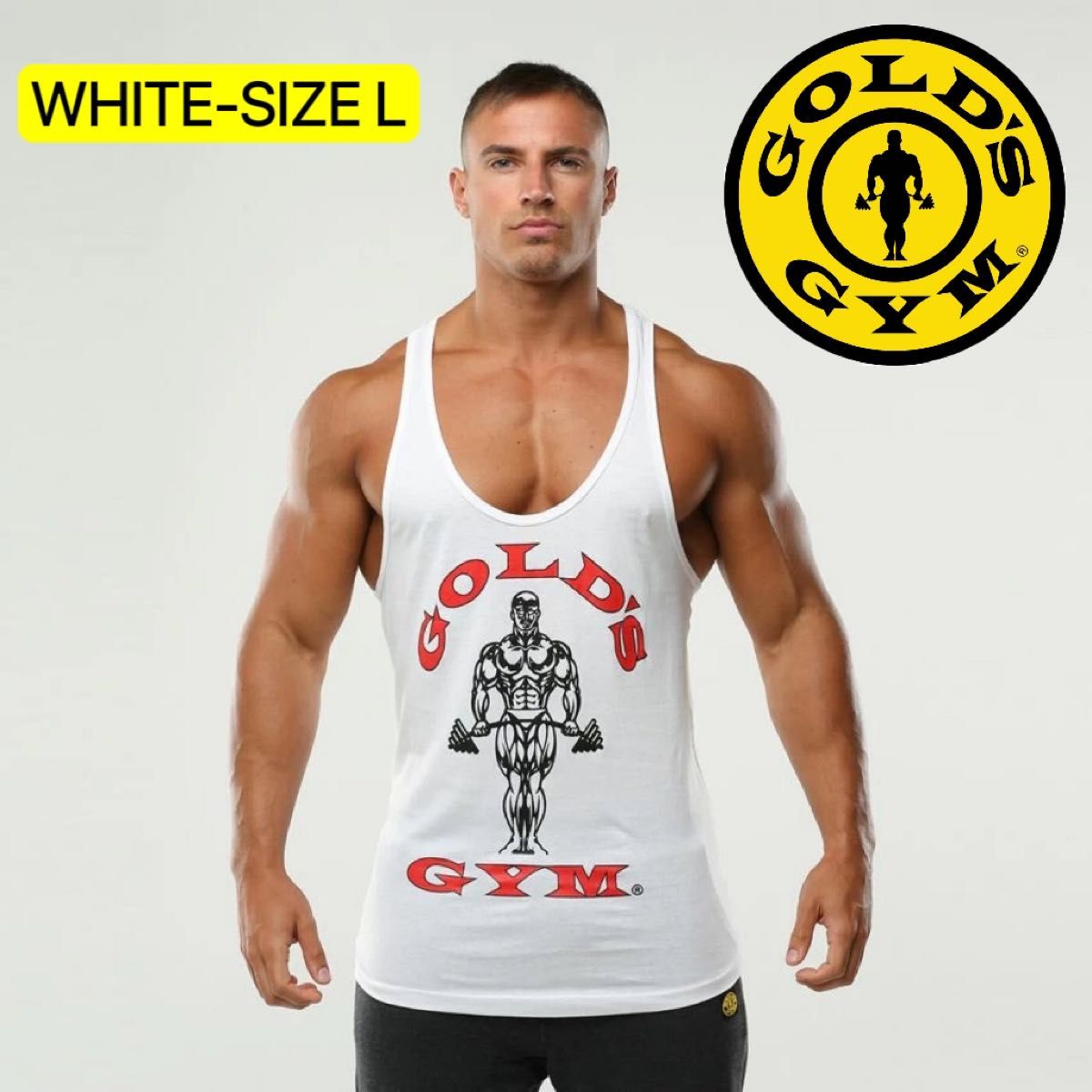 ゴールドジム タンクトップゴールドジム タンクトップ Golds Gym Muscle Vest-L/WH トレーニングウェア