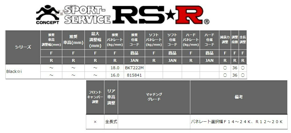 RSR アリスト JZS160 車高調 リア車高調整:全長式 BKT222M RS-R Black-i ブラックi_画像2