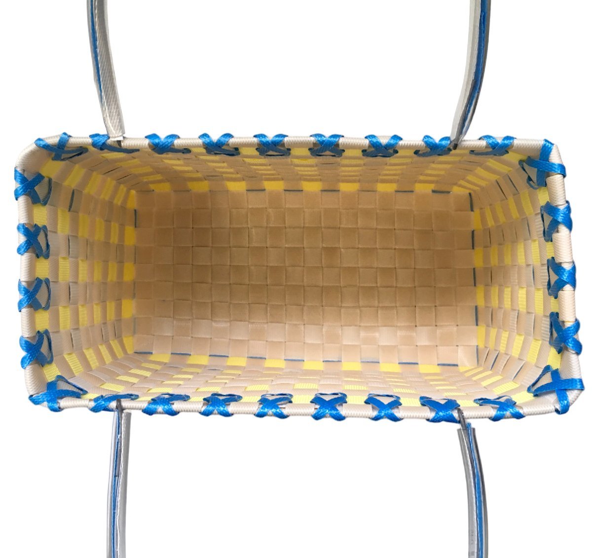  basket smaller hand-knitted .PP band basket basket handmade PP basket 1 blue × beige × yellow 