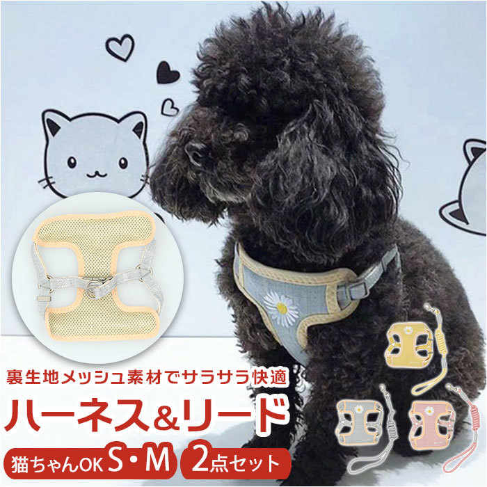 ☆ フラワーブルー ☆ S ☆ ペット用ハーネス＆リード 2点セット gpet477 犬 リード ハーネス 小型犬 中型犬 可愛い お散歩 おしゃれ_画像3