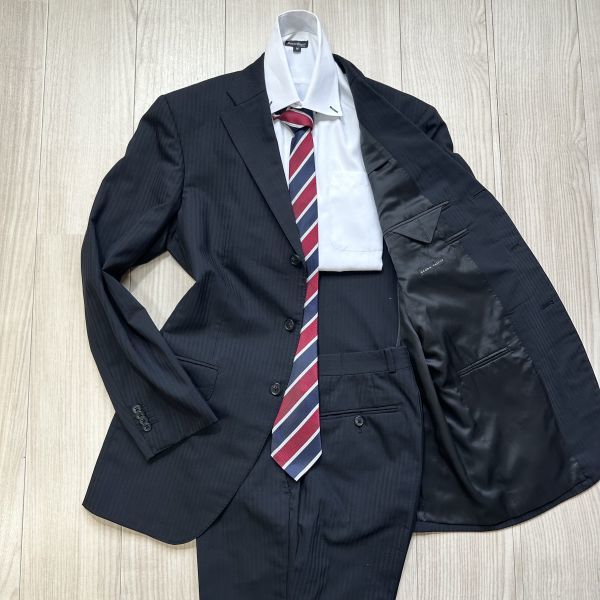 azabu tailor 麻布テーラー 48(L程度) テーラーメイド 黒 ストライプ