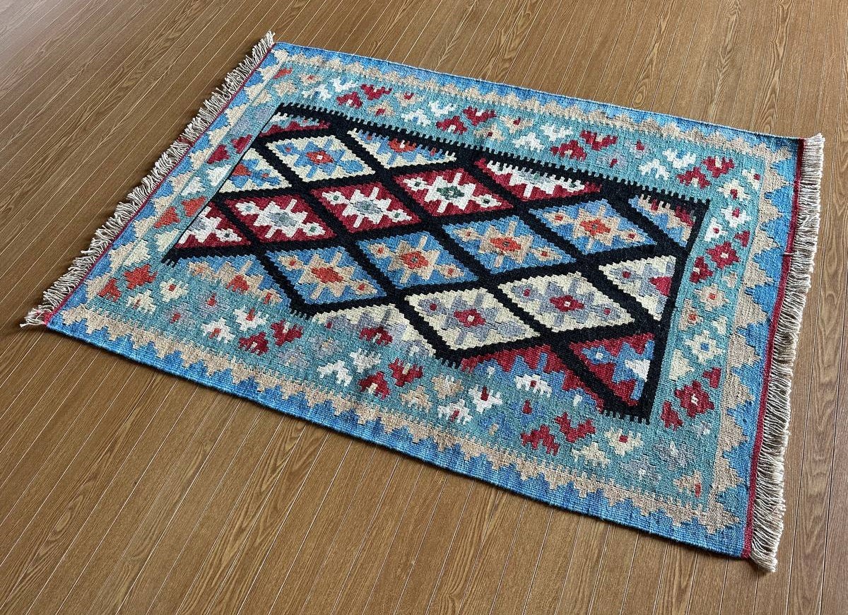 高い素材】 【150x 107】イラン直輸入☆シーラーズ産キリム・KILIM