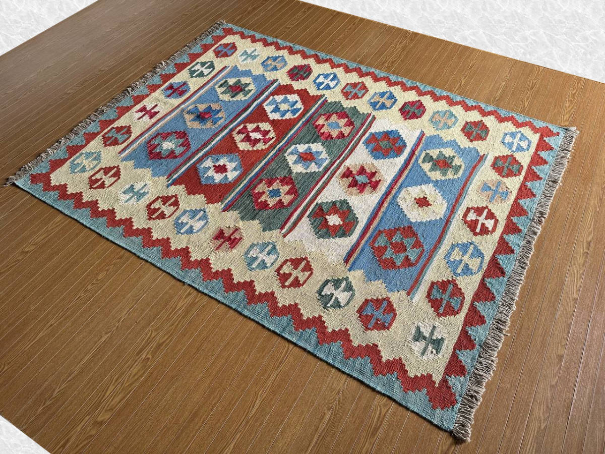 【196ｘ 152】イラン直輸入★シーラーズ産キリム・KILIM■3030-50-H_画像1