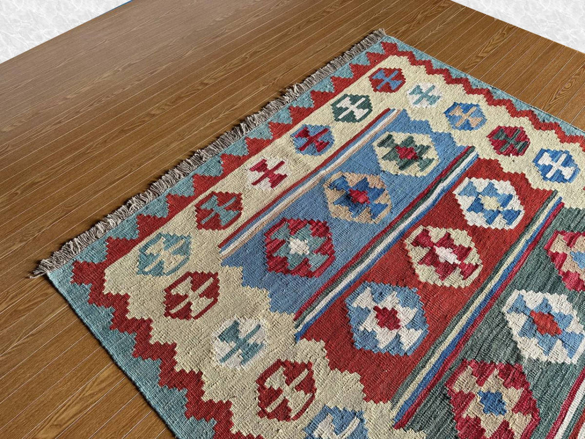 【196ｘ 152】イラン直輸入★シーラーズ産キリム・KILIM■3030-50-H_画像2