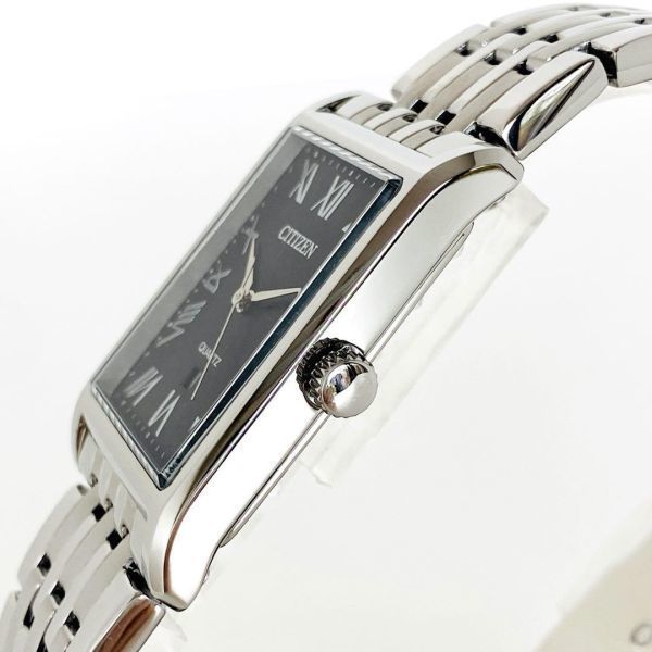 新品シチズンCITIZEN メンズ 腕時計クォーツ日本製ブラック シルバー逆輸入海外モデルシンプル スッキリおしゃれかっこいい長方形送料無料