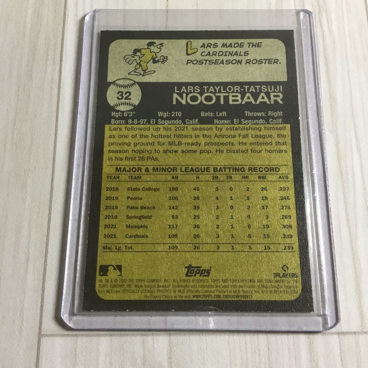 ヌートバー　ルーキーカード　topps HERITAGE #32. 0637 MLB カージナルス