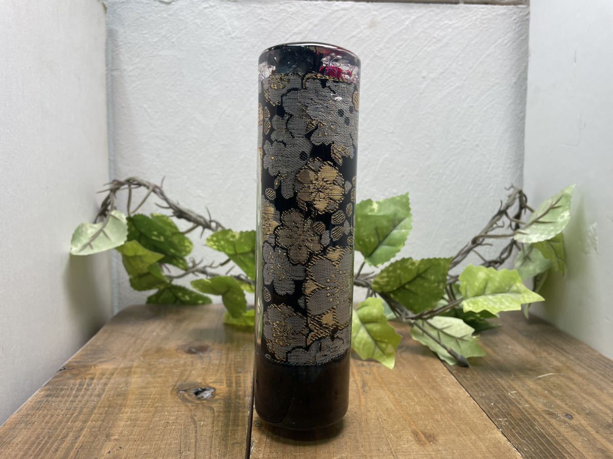 水中花シフトノブ　円柱型　金襴の桜と赤黒の薔薇_画像1