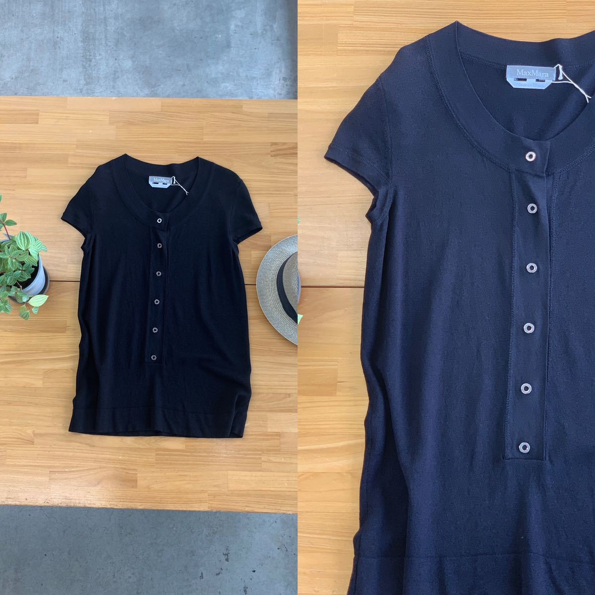 美品MaxMara マックスマーラシルクブレンドフレンチスリーブトップスU