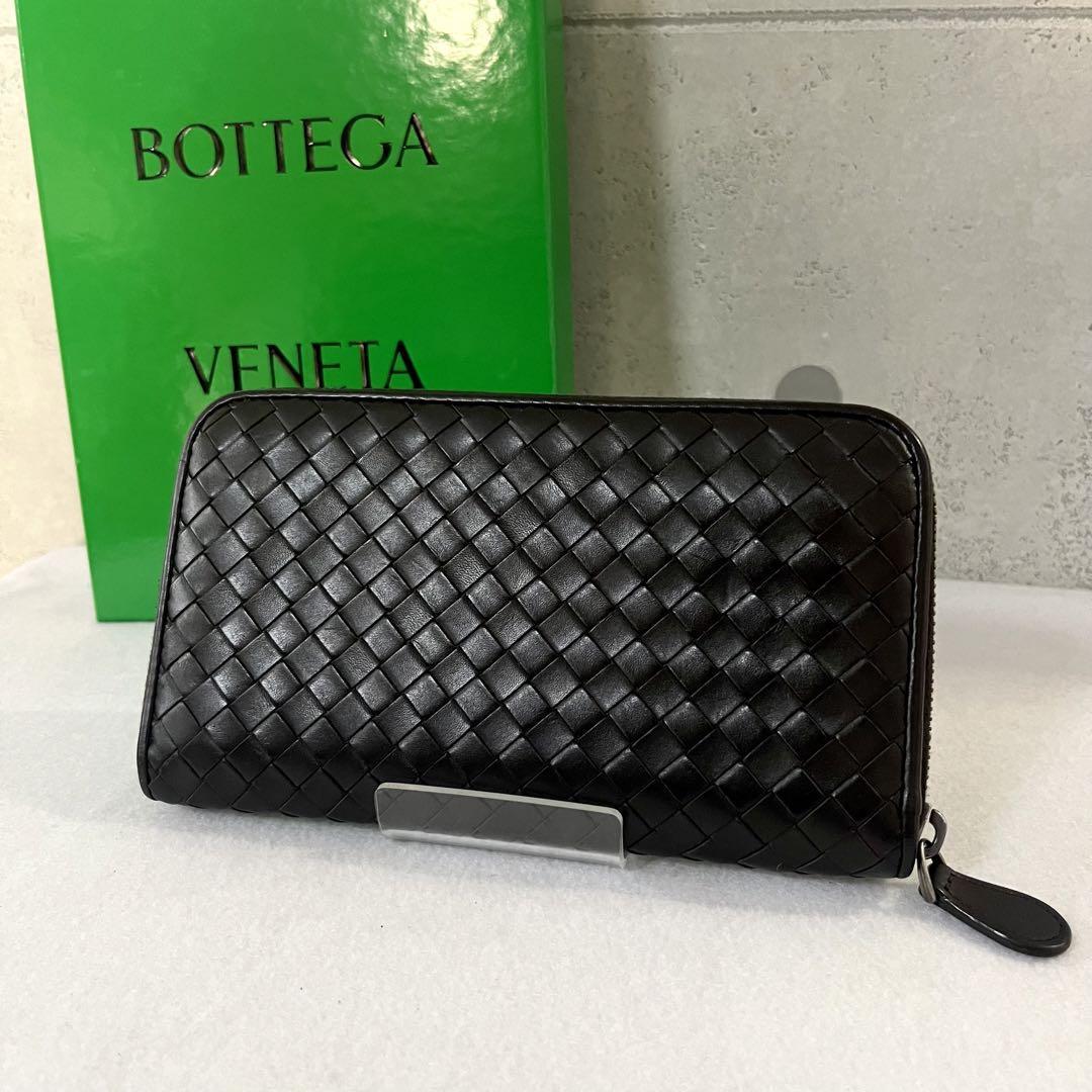 BOTTEGA VENETA◇長財布/マキシイントレチャート/レザー/BLK/レディース