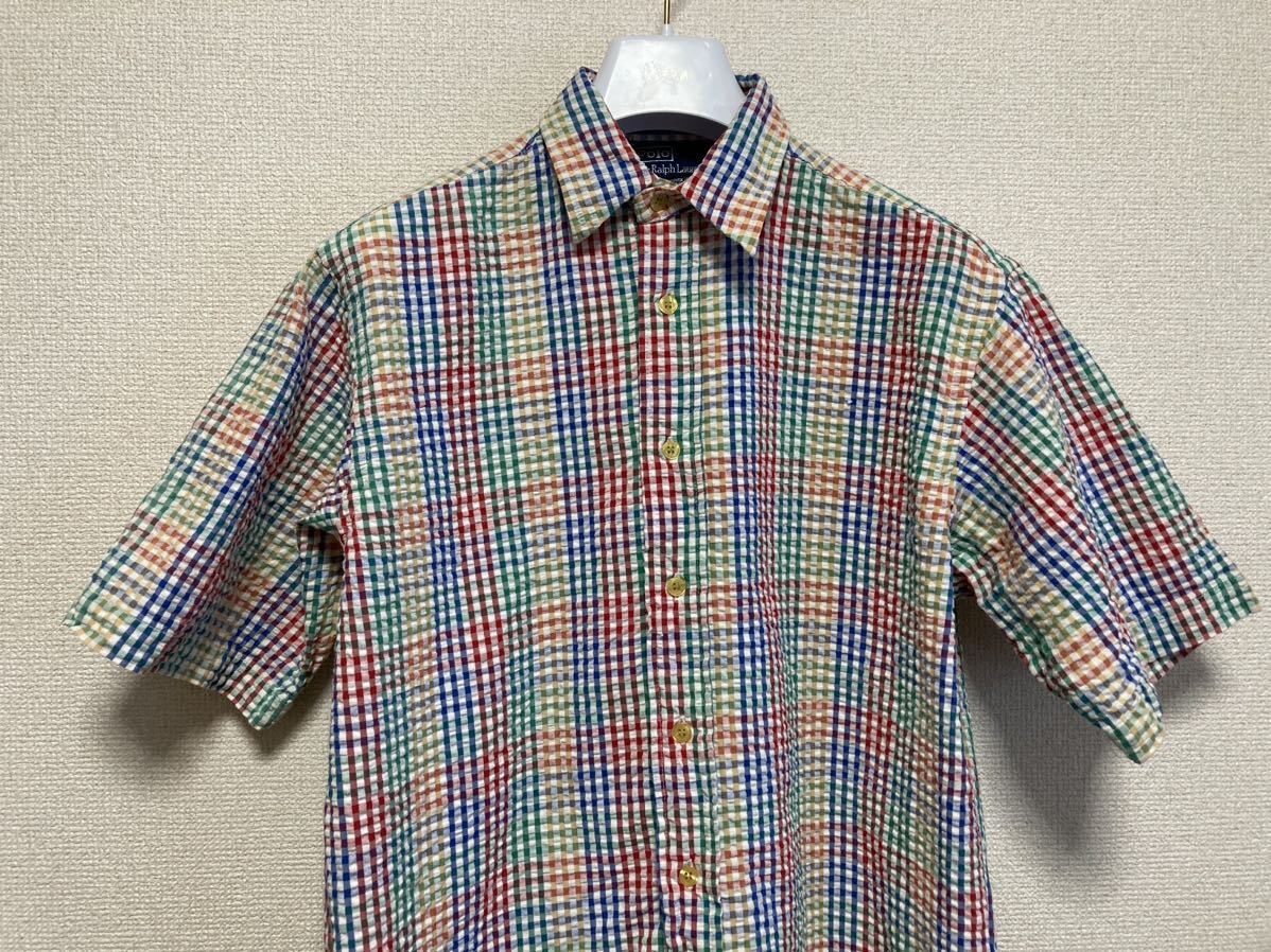 90's USAヴィンテージ Polo by Ralph Lauren ラルフローレン シアサッカー 半袖シャツ チェックシャツ カナダ製 90年代 Vintage_画像3