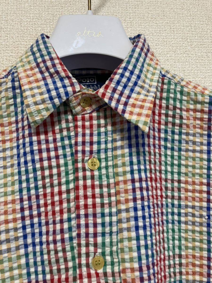 90's USAヴィンテージ Polo by Ralph Lauren ラルフローレン シアサッカー 半袖シャツ チェックシャツ カナダ製 90年代 Vintage_画像6