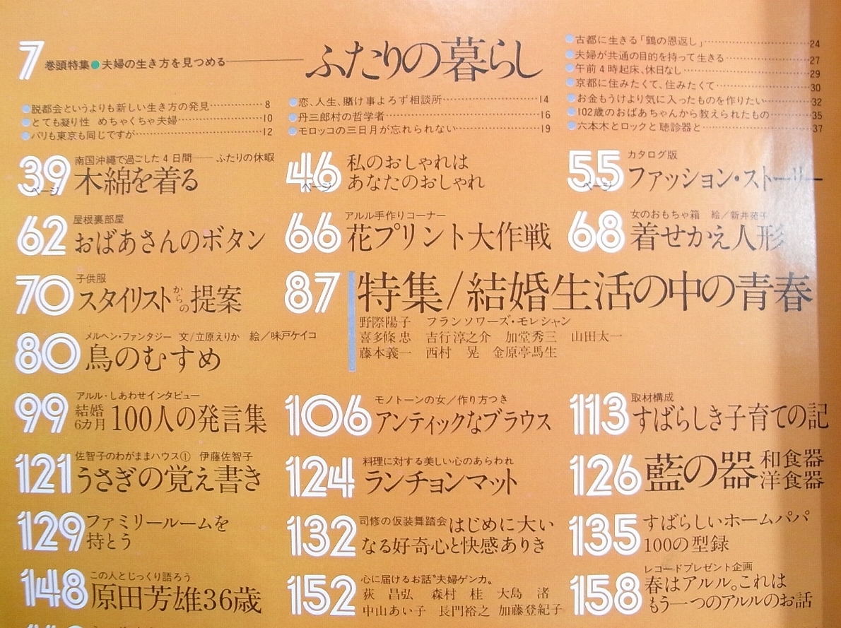 Y/アルル ARURU 1977年6月 創刊号 /巻頭特集ふたりの暮らし/読物結婚生活の中の青春//原田芳雄/岡田真澄/等他 /昭和生活雑誌_画像2