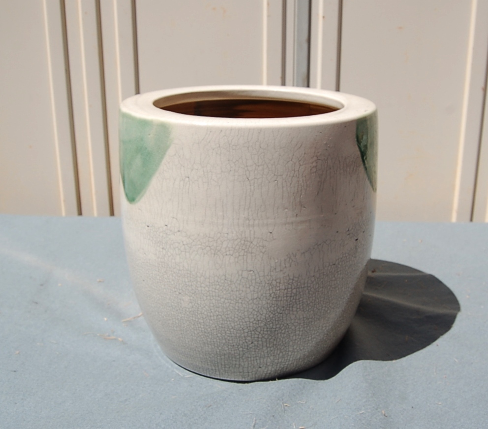 陶器 未使用品 火鉢：手あぶり 緑釉・貫入文様  手頃な大きさの画像4