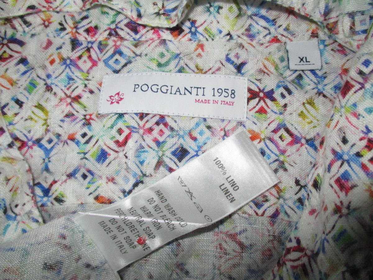イタリア製★POGGIANTI 1958 　 長袖 リネンシャツ　白×マルチ　　サイズ　XL　　　（３F　 オハ大_画像9