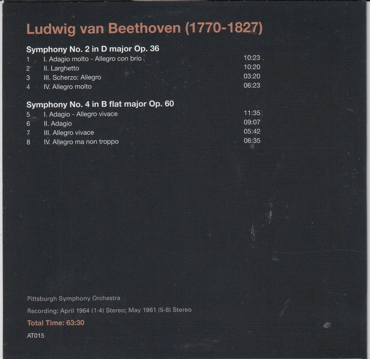 [CD/Artis]ベートーヴェン:交響曲第2番ニ長調Op.36&交響曲第4番変ロ長調Op.60/W.スタインバーグ&ピッツバーグ交響楽団 1961-1964_画像2