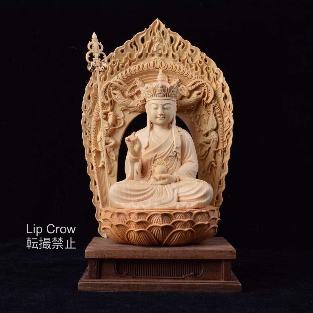 総檜材 極上品 木彫り 精密彫刻 仏師で仕上げ品 地蔵菩薩像 高さ26cm 仏教美術 地蔵菩薩像_画像1