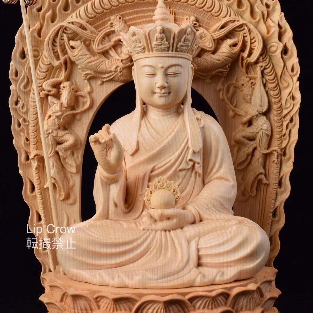 総檜材 極上品 木彫り 精密彫刻 仏師で仕上げ品 地蔵菩薩像 高さ26cm 仏教美術 地蔵菩薩像_画像3