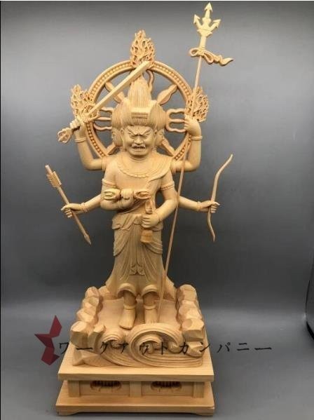 珍品 総檜木材 仏教工芸品 木彫仏像 珍品 仏師手仕上げ品 三宝荒神立像_画像1