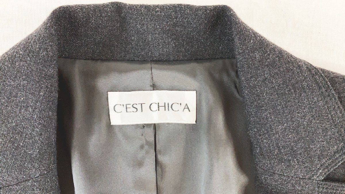 セシカ C'EST CHIC'A スカートスーツ チャコールグレー キラキラスリット サイズ38 古着 レディース タグ付未使用品 KF-9 20230813