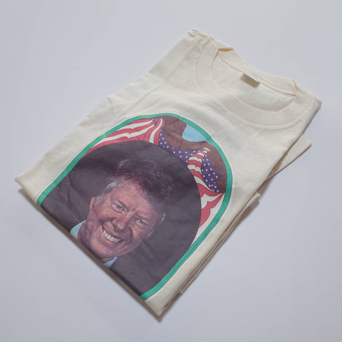 champion チャンピオン Tシャツ デッドストック 70年代 バータグ L プリント/フロッキー 両面　Jimmy Carter オリジナル made in USA