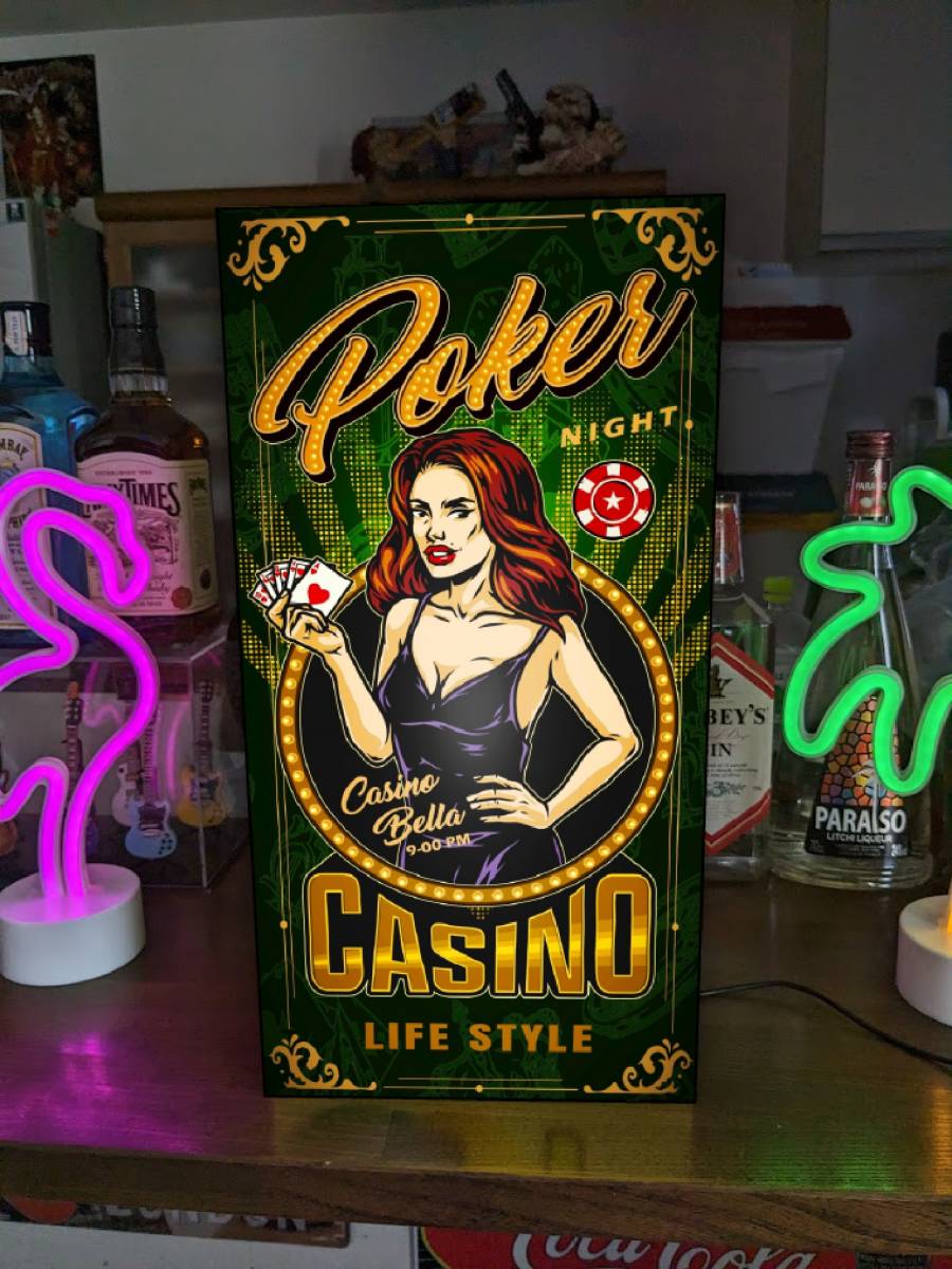 【Lサイズ】ポーカー カジノ カードゲーム ピンナップガール ディーラー サイン ランプ 照明 看板 置物 雑貨 ライトBOX 電飾看板 電光看板