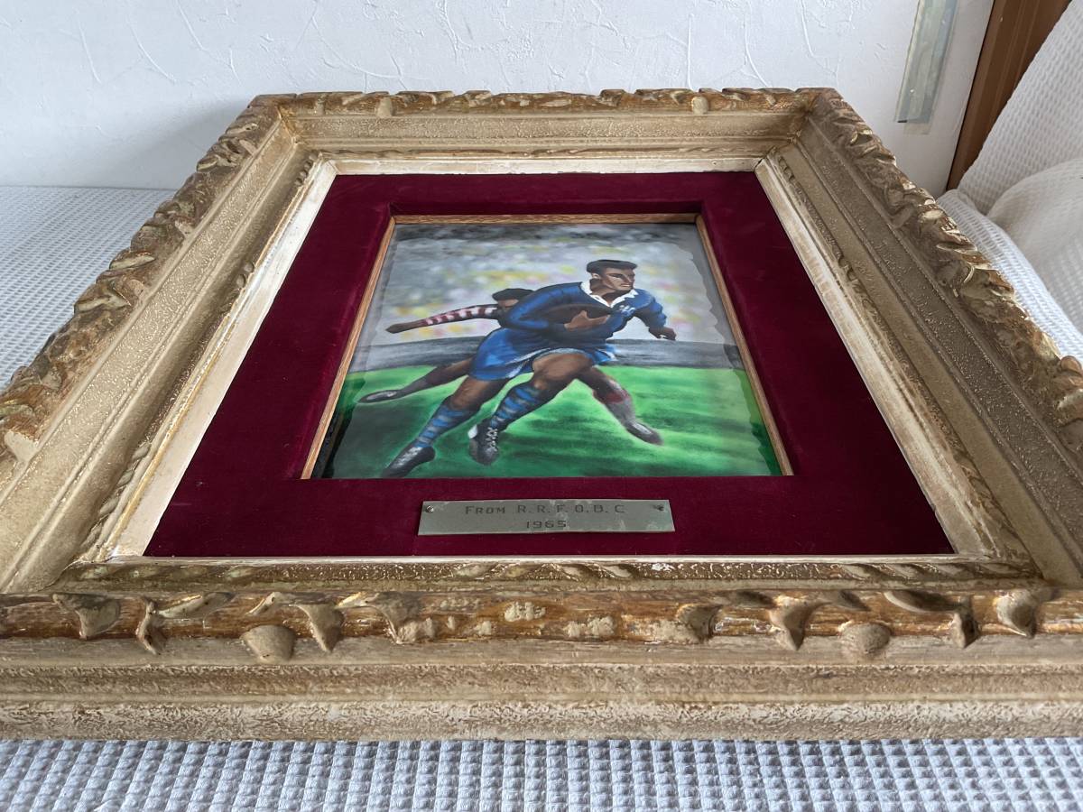 6825円 稀少ラグビー画1965年「ラグビーのエナメル画/七宝画 6825円 稀少ラグビー画1965年「ラグビーのエナメル画/七宝画