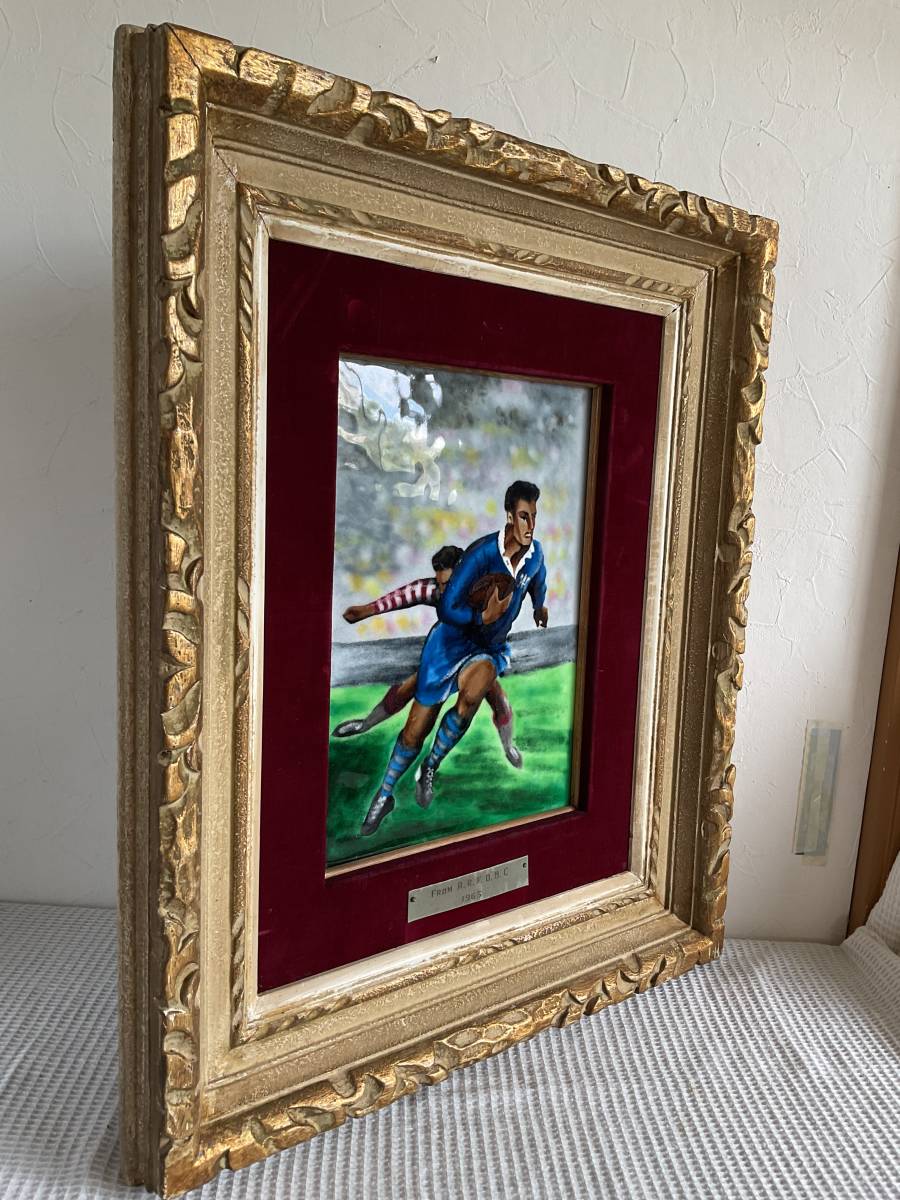 6825円 稀少ラグビー画1965年「ラグビーのエナメル画/七宝画 6825円 稀少ラグビー画1965年「ラグビーのエナメル画/七宝画