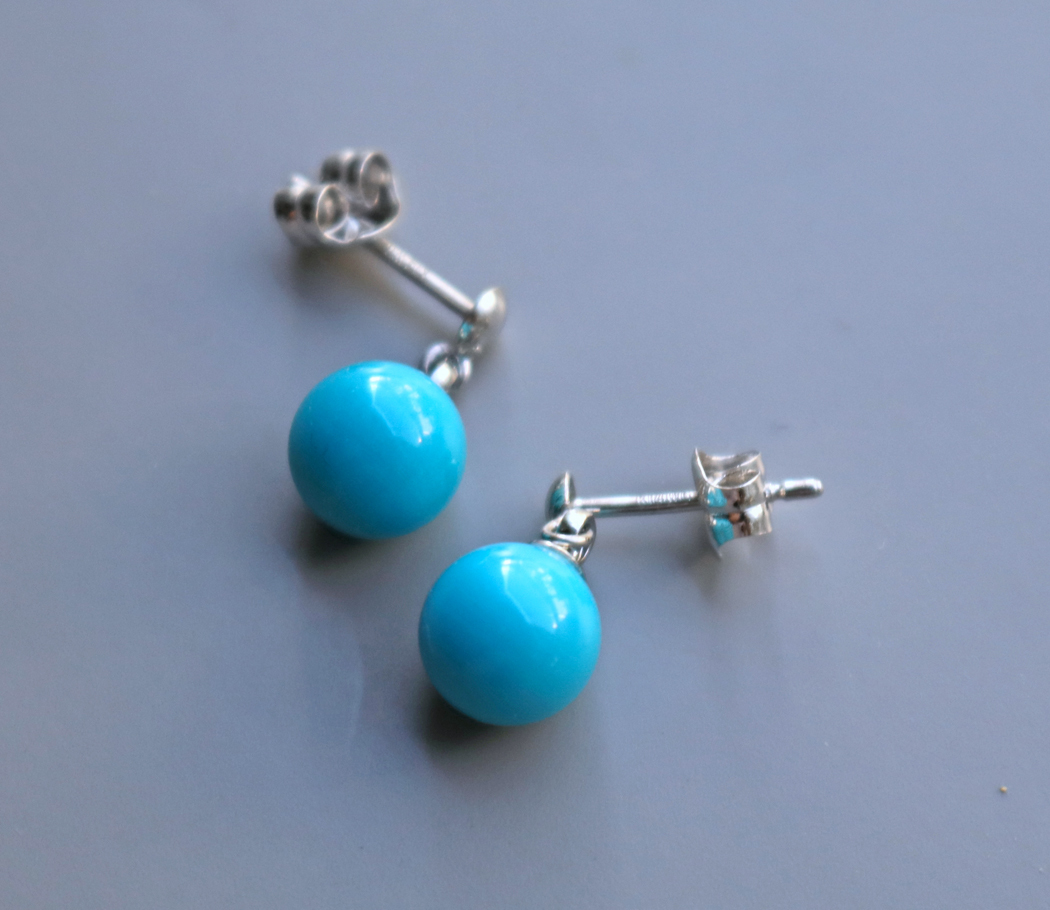 K14WG turquoise earrings (7.0mm) swing type 