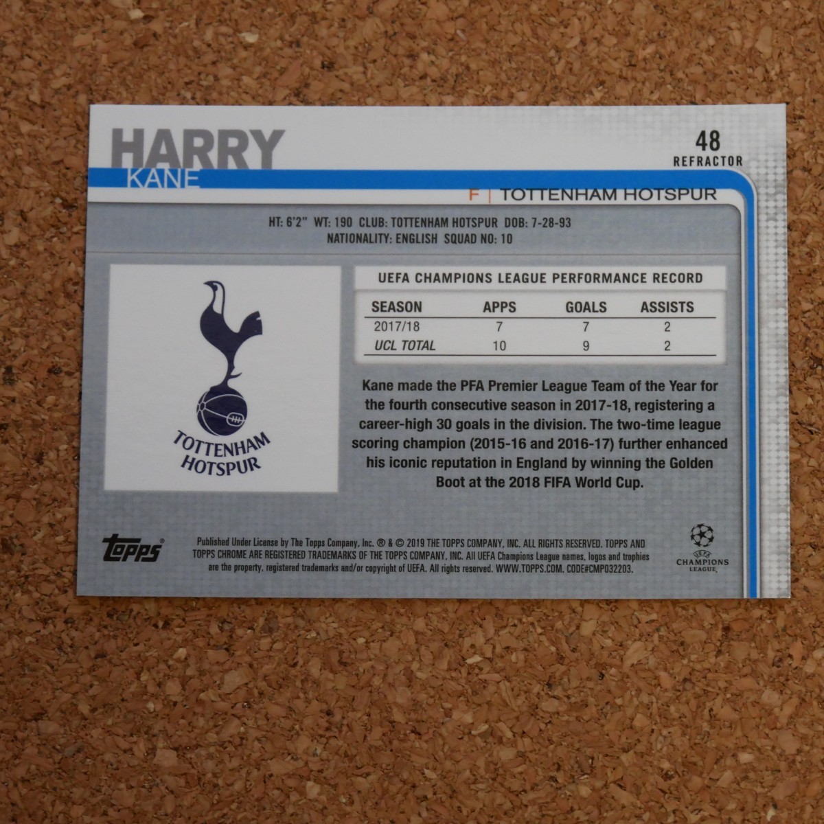 topps crome harry kane トップスクローム ハリー・ケイン トッテナム イングランド refractor soccer_画像2