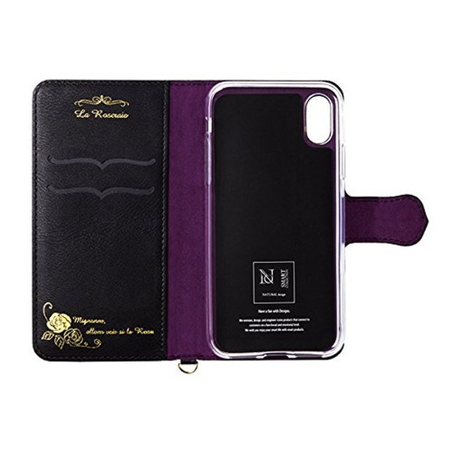 NATURAL design iPhoneX Xs (5.8インチ) 手帳型 ケース La Roseraie Black x Purple PUレザー ハンドストラップ付_画像3