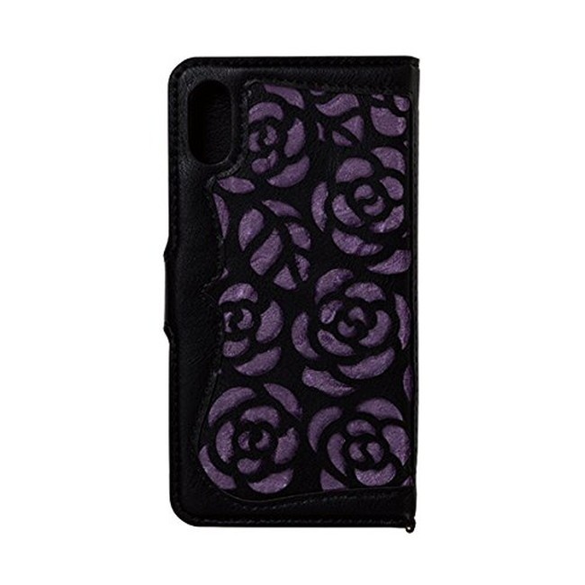 NATURAL design iPhoneX Xs (5.8インチ) 手帳型 ケース La Roseraie Black x Purple PUレザー ハンドストラップ付_画像2