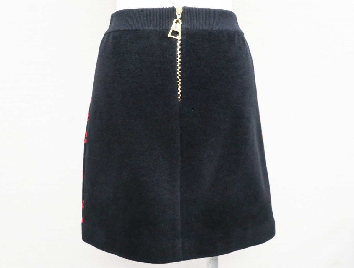  Louis Vuitton LOUIS VUITTON monogram wool knitted A line miniskirt size S black red beautiful goods skirt clothes 
